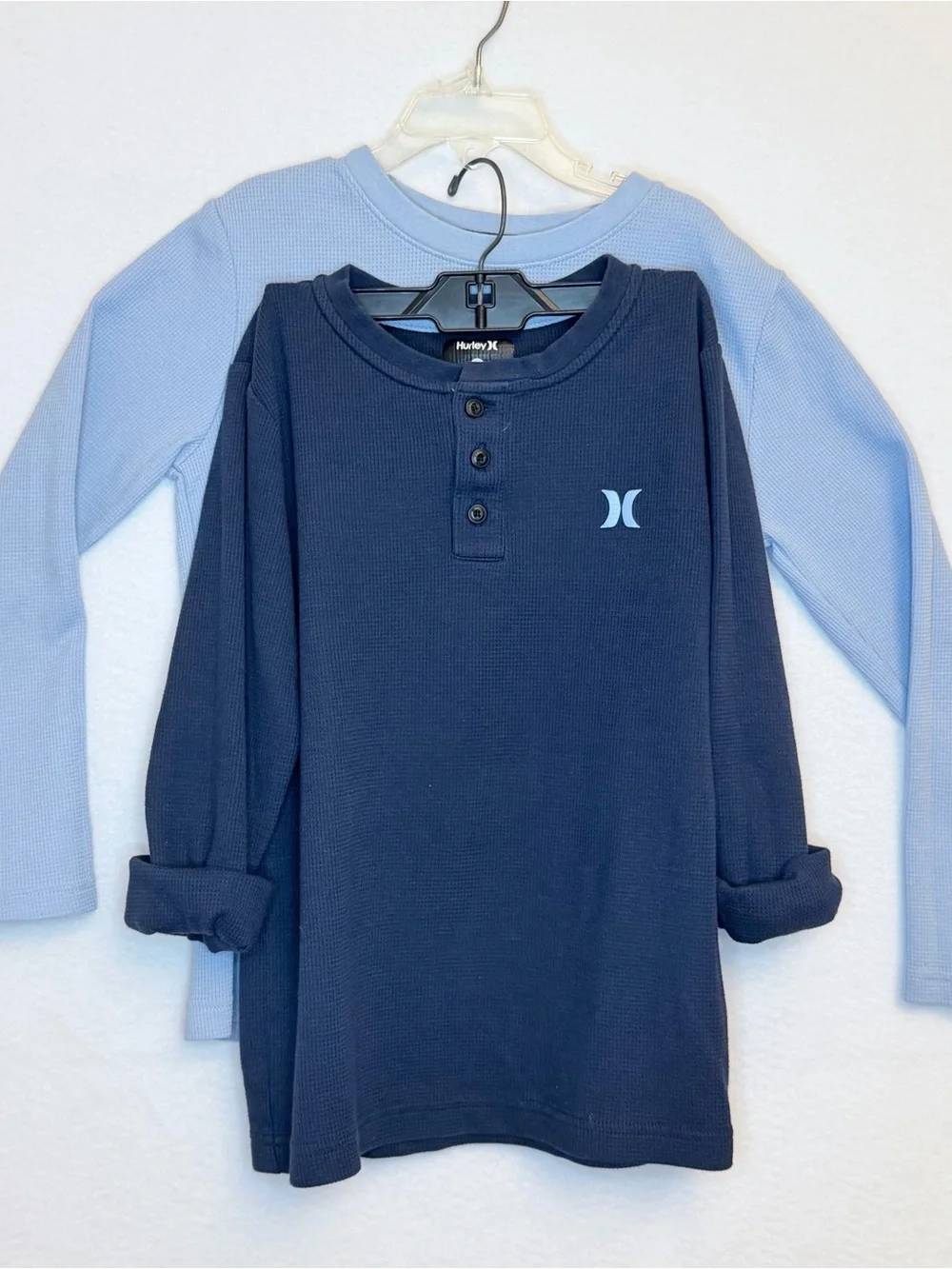 Hurley Boys Size 8 2 Pack Thermal Waffle Long Sleeve Henley Shirt Fall Blue